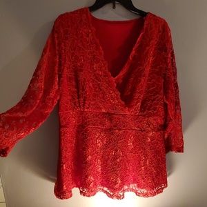 Red lace Peplum Blouse